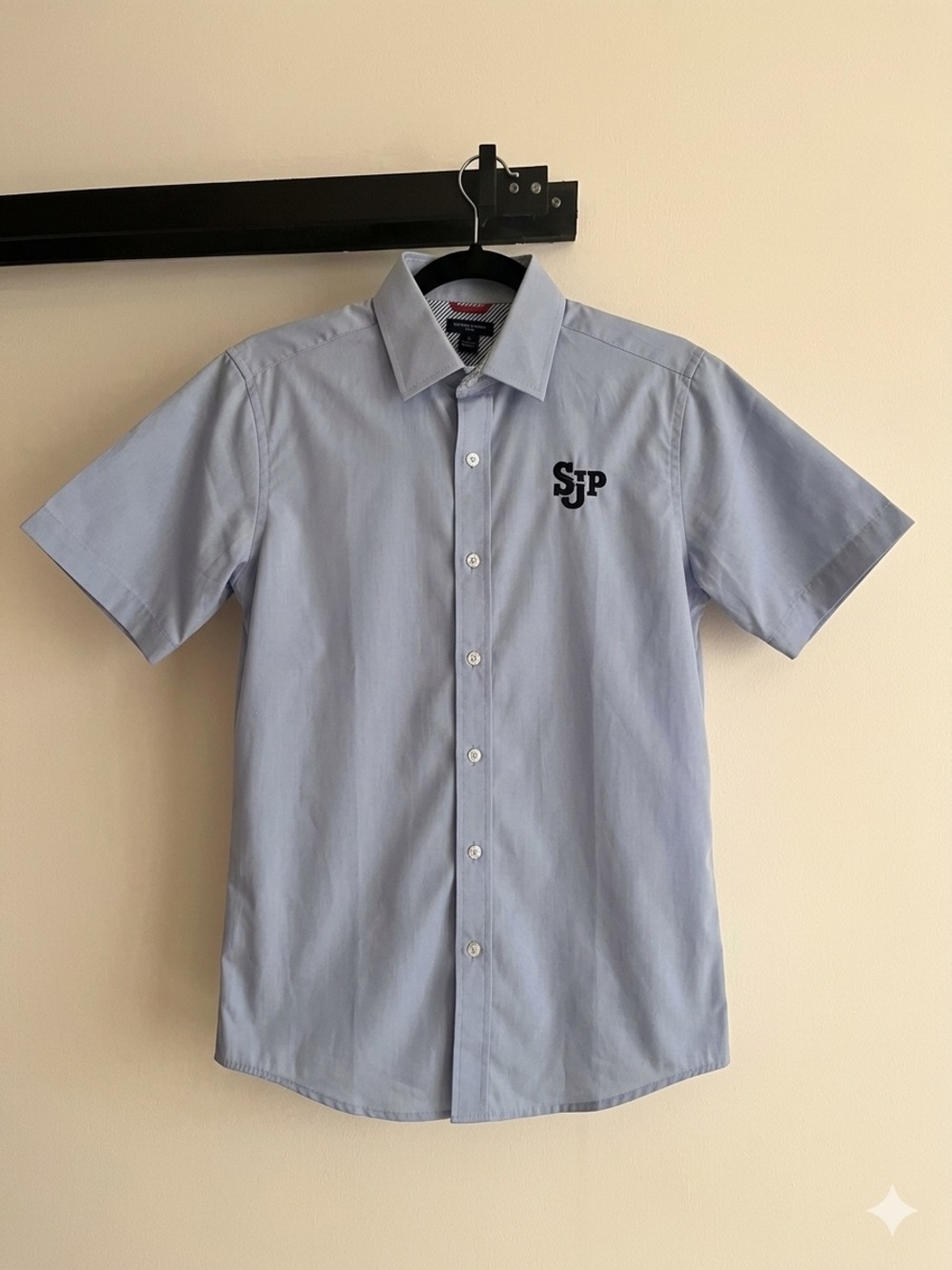 Tommy Hilfiger Boys Pale Blue Short-Sleeve Button-Down with St Johns prep Logo